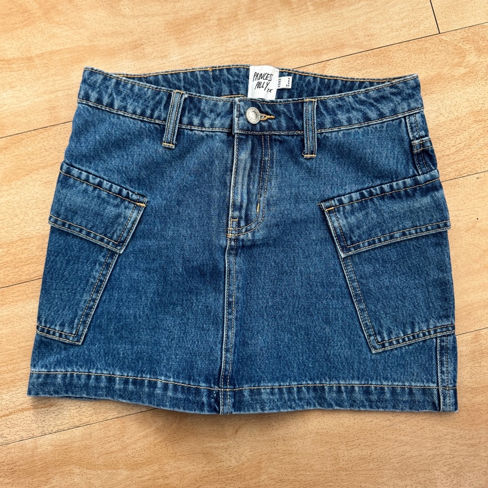 Princess Polly Zakai Cargo Mini Skirt Mid Wash Denim